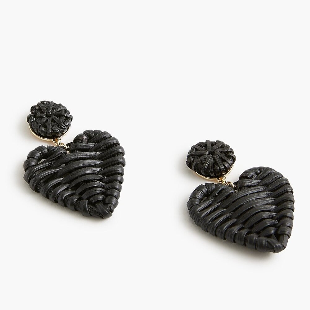 J. Crew Black Woven Heart Statement Earrings/NWT